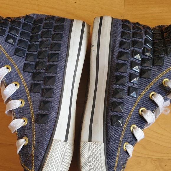 PUNKROSE High top black studded dark denim tennis shoe. - Picture 3 of 4